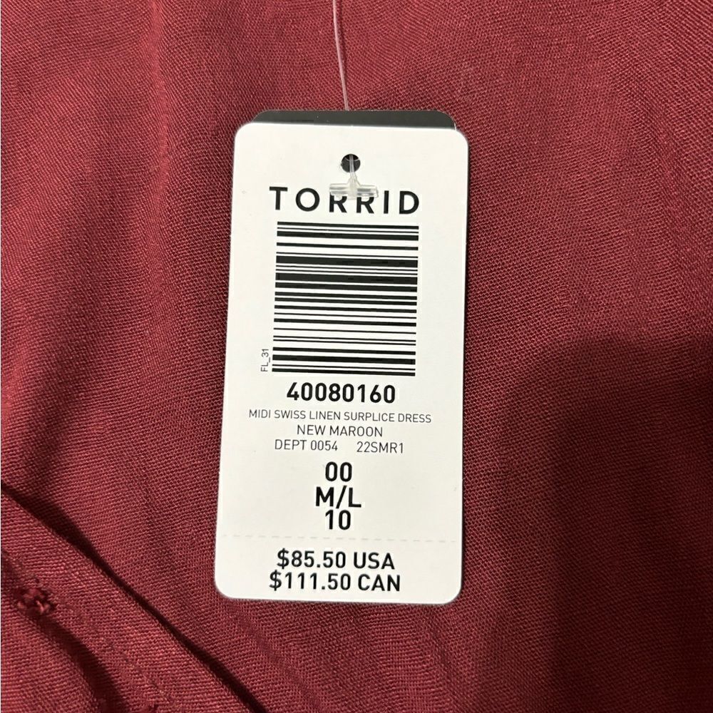 NEW TORRID Women's Midi Swiss Linen Wrap Surplice Dress size M/L - Picture 10 of 12